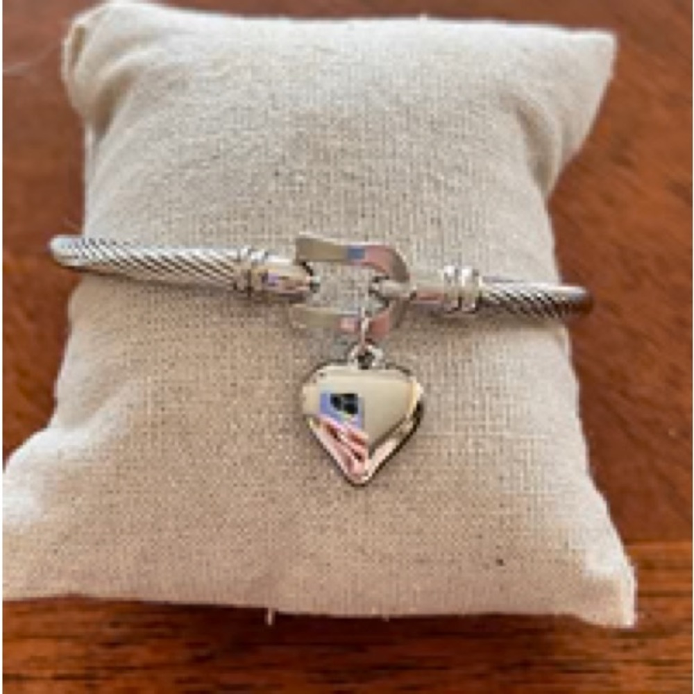 Silver Heart Coil Style Bangle - Picture 2 of 8